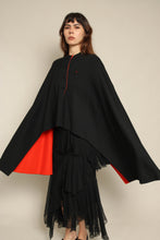 1960s Cardinali Black Wool Shawl With Red Orange Lining
