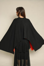1960s Cardinali Black Wool Shawl With Red Orange Lining