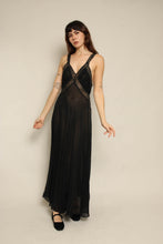 1940s Black Sheer Chiffon & Lace Bias Cut Nightgown