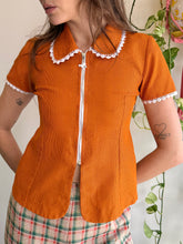 1970s Orange Mod Front Zip Shirt With Peter Pan Collar