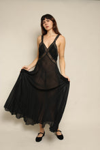 1940s Black Sheer Chiffon & Lace Bias Cut Nightgown