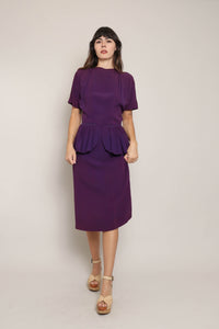 40s Purple Peplum Dress