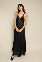 1940s Black Sheer Chiffon & Lace Bias Cut Nightgown