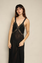 1940s Black Sheer Chiffon & Lace Bias Cut Nightgown
