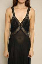 1940s Black Sheer Chiffon & Lace Bias Cut Nightgown
