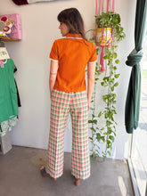 1970s Orange Plaid Polyester Bell Bottoms