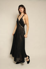 1940s Black Sheer Chiffon & Lace Bias Cut Nightgown
