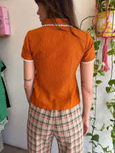 1970s Orange Mod Front Zip Shirt With Peter Pan Collar