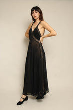1940s Black Sheer Chiffon & Lace Bias Cut Nightgown
