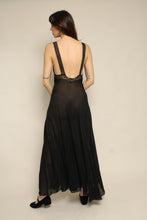 1940s Black Sheer Chiffon & Lace Bias Cut Nightgown