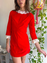 1960s Red Velvet Mini Dress With Lace Trim - S