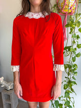 1960s Red Velvet Mini Dress With Lace Trim - S