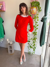 1960s Red Velvet Mini Dress With Lace Trim - S