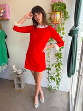 1960s Red Velvet Mini Dress With Lace Trim - S