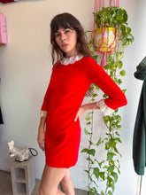 1960s Red Velvet Mini Dress With Lace Trim - S