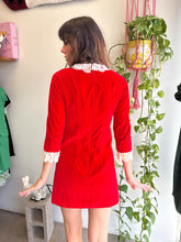 1960s Red Velvet Mini Dress With Lace Trim - S
