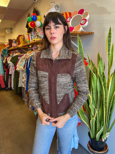 70s Suede Knit Sweater Jacket