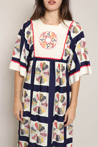 70s Patchwork Dress With Bonnet