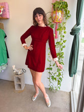 1960s Maroon Velvet Mini Dress With Ruffle Lace Sleeve Cuffs - XS/S