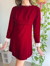 1960s Maroon Velvet Mini Dress With Ruffle Lace Sleeve Cuffs - XS/S