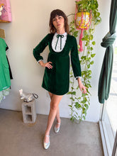 1960s Green Velvet Tuxedo Lace Collar Mini Dress - XS
