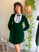 1960s Green Velvet Tuxedo Lace Collar Mini Dress - XS