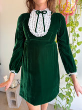 1960s Green Velvet Tuxedo Lace Collar Mini Dress - XS