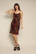 Y2K Maroon Floral Whimisgoth Dress With Flutter Hem