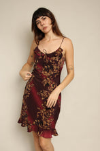 Y2K Maroon Floral Whimisgoth Dress With Flutter Hem