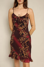 Y2K Maroon Floral Whimisgoth Dress With Flutter Hem