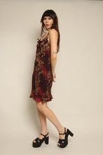 Y2K Maroon Floral Whimisgoth Dress With Flutter Hem