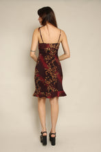 Y2K Maroon Floral Whimisgoth Dress With Flutter Hem