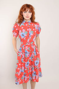 80s Red Floral Dress