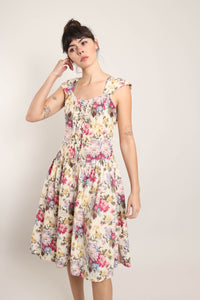 90s Muted Floral Cotton Dress