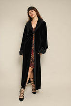 Y2K Black Velvet Long Duster Jacket With Faux Fur Trim