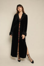 Y2K Black Velvet Long Duster Jacket With Faux Fur Trim