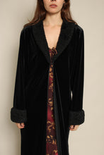 Y2K Black Velvet Long Duster Jacket With Faux Fur Trim