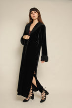 Y2K Black Velvet Long Duster Jacket With Faux Fur Trim