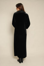 Y2K Black Velvet Long Duster Jacket With Faux Fur Trim