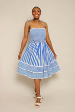 80s Blue Striped Sun Dress