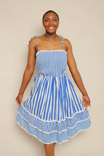 80s Blue Striped Sun Dress