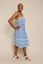 80s Blue Striped Sun Dress
