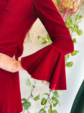 1960s Maroon Velvet Mini Dress With Bell Sleeves - XS