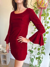1960s Maroon Velvet Mini Dress With Bell Sleeves - XS