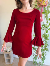 1960s Maroon Velvet Mini Dress With Bell Sleeves - XS