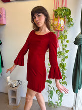 1960s Maroon Velvet Mini Dress With Bell Sleeves - XS