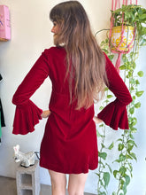 1960s Maroon Velvet Mini Dress With Bell Sleeves - XS