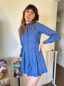 70s Embroidered Mini Dress