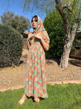 70s Floral Hippie Dress With Scarf