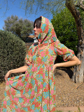 70s Floral Hippie Dress With Scarf